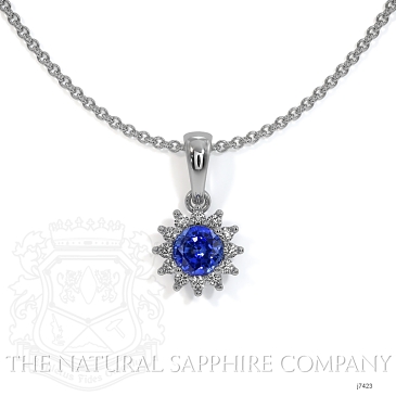 Image of Blue Sapphire Pendant Necklace - Round 0.30 Ct. - 18K White Gold - #J7423
