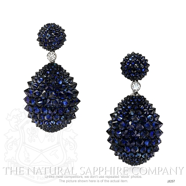 Image of Blue Sapphire Earrings - Round 34.36 Ct. - 14K White Gold - #J8257