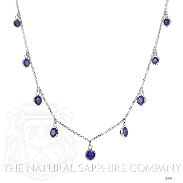 Image of Blue Sapphire Necklace - Round 4.80 Ct. - 18K White Gold - #J8346