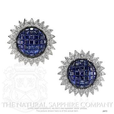 Image of Blue Sapphire Earrings - Princess 11.65 Ct. - 18K White Gold - #J8472