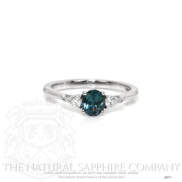 Image of Greenish Blue Sapphire Ring - Oval 1.04 Ct. - 18K White Gold - #J9371