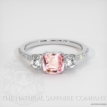 Image of Padparadscha Sapphire Ring - Cushion 1.48 Ct. - 14K White Gold - #JS1037W14,PA3959