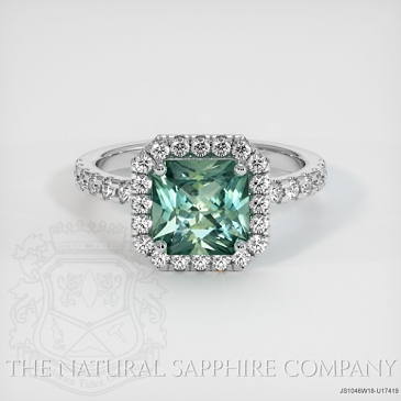 Image of Bluish Green Sapphire Ring - Radiant 2.10 Ct. - 18K White Gold - #JS1046W18,U17419