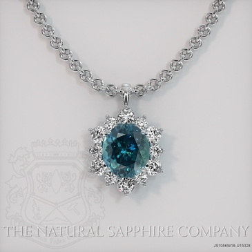 Image of Greenish Blue Sapphire Pendant Necklace - Oval 6.37 Ct. - 18K White Gold - #JS1086W18,U15328