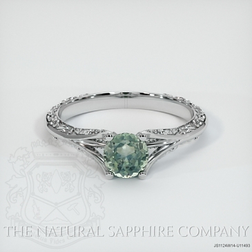 Image of Bluish Green Sapphire Ring - Round 0.75 Ct. - 14K White Gold - #JS1124W14,U11493