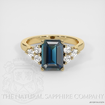 Image of Bluish Green Sapphire Ring - Emerald Cut 3.13 Ct. - 18K Yellow Gold - #JS1129Y18,U13274