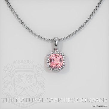 Image of Padparadscha Sapphire Pendant Necklace - Cushion 2.06 Ct. - 14K White Gold - #JS1137W14,PA3591