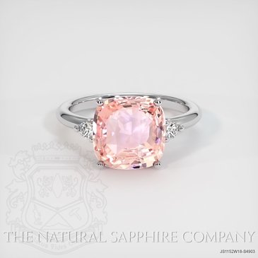 Image of Padparadscha Sapphire Ring - Cushion 4.37 Ct. - 18K White Gold - #JS1152W18,S4903