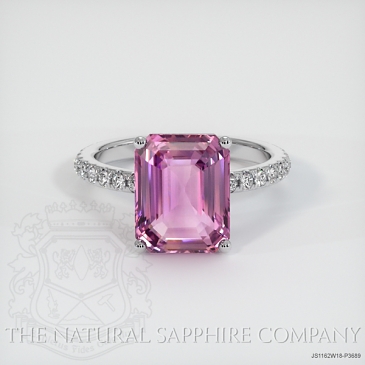 Image of Pink Sapphire Ring - Emerald Cut 6.02 Ct. - 18K White Gold - #JS1162W18,P3689