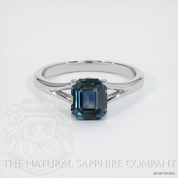 Image of Greenish Blue Sapphire Ring - Emerald 1.66 Ct. - Platinum 950 - #JS116PT,B13454