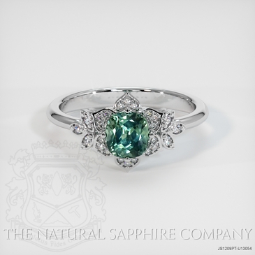 Image of Bluish Green Sapphire Ring - Cushion 1.02 Ct. - Platinum 950 - #JS1209PT,U13054