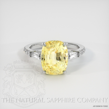 Image of Yellow Sapphire Ring - Cushion 7.84 Ct. - 18K White Gold - #JS1300W18,Y3093