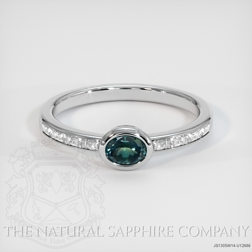 Image of Bluish Green Sapphire Ring - Oval 0.49 Ct. - 14K White Gold - #JS1305W14,U12686