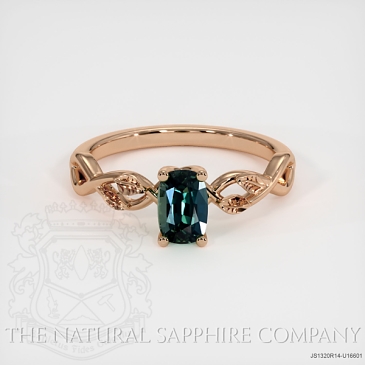 Image of Bluish Green Sapphire Ring - Cushion 1.05 Ct. - 14K Rose Gold - #JS1320R14,U16601