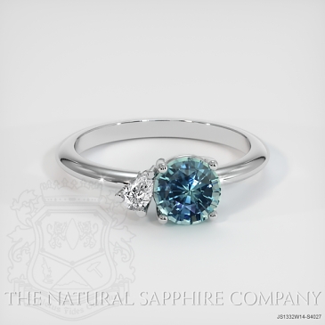 Image of Greenish Blue Sapphire Ring - Round 1.29 Ct. - 14K White Gold - #JS1332W14,S4027