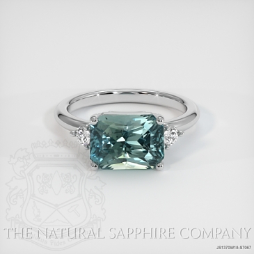 Image of Bluish Green Sapphire Ring - Radiant 5.13 Ct. - 18K White Gold - #JS1370W18,S7067