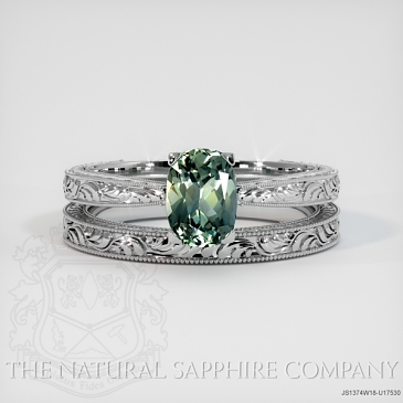Image of Bluish Green Sapphire Ring - Cushion 1.29 Ct. - 18K White Gold - #JS1374W18,U17530