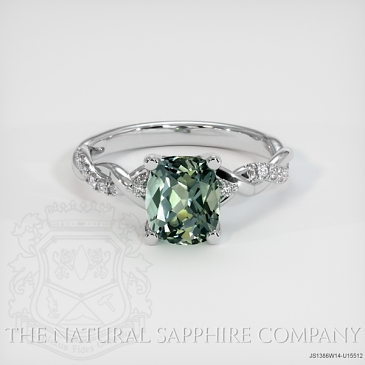 Image of Bluish Green Sapphire Ring - Cushion 1.44 Ct. - 14K White Gold - #JS1386W14,U15512