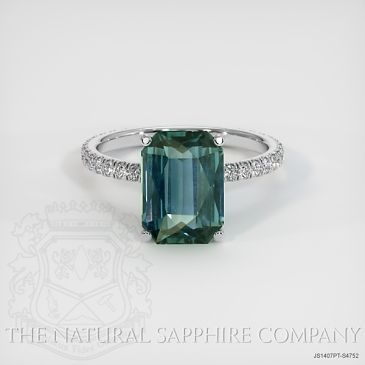 Image of Greenish Blue Sapphire Ring - Radiant 4.82 Ct. - Platinum 950 - #JS1407PT,S4752