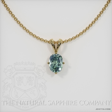 Image of Bluish Green Sapphire Pendant Necklace - Cushion 0.52 Ct. - 18K Yellow Gold - #JS141Y18,U10590