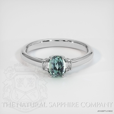 Image of Bluish Green Sapphire Ring - Cushion 0.73 Ct. - Platinum 950 - #JS1426PT,U10632