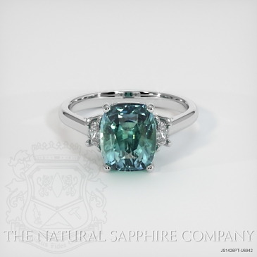 Image of Bluish Green Sapphire Ring - Cushion 4.37 Ct. - Platinum 950 - #JS1426PT,U6942
