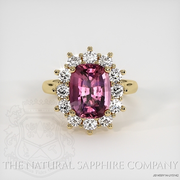 Image of Reddish Pink Sapphire Ring - Cushion 3.57 Ct. - 14K Yellow Gold - #JS1459Y14,U15142