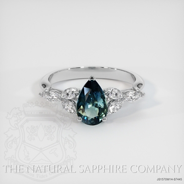 Image of Greenish Blue Sapphire Ring - Pear 1.22 Ct. - 14K White Gold - #JS1570W14,S7445