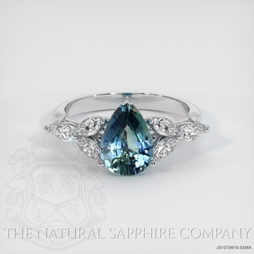 Image of Bluish Green Sapphire Ring - Pear 1.53 Ct. - 18K White Gold - #JS1570W18,S3984