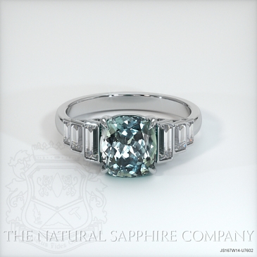 Image of Bluish Green Sapphire Ring - Cushion 2.46 Ct. - 14K White Gold - #JS167W14,U7602