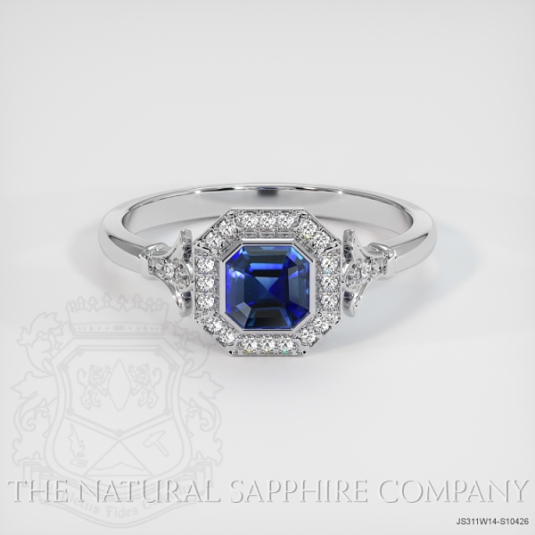 14k White Gold Diamond and Octagon Blue Sapphire Ring