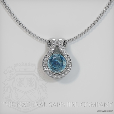 Image of Greenish Blue Sapphire Pendant Necklace - Round 0.76 Ct. - 14K White Gold - #JS331W14,U10687