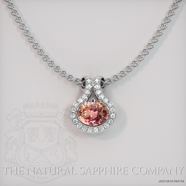 Image of Padparadscha Sapphire Pendant Necklace - Oval 1.35 Ct. - 18K White Gold - #JS331W18,PA4159