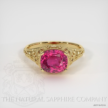 Image of Pink Sapphire Ring - Cushion 3.21 Ct. - 18K Yellow Gold - #JS37Y18,P2116