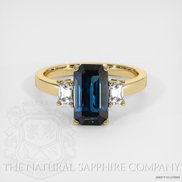 Image of Greenish Blue Sapphire Ring - Emerald Cut 2.81 Ct. - 14K Yellow Gold - #JS401Y14,U15584