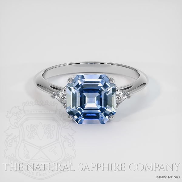 14k White Gold Diamond and Octagon Blue Sapphire Ring