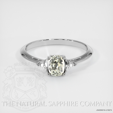 Image of Yellowish Green Sapphire Ring - Cushion 0.60 Ct. - 18K White Gold - #JS409W18,U10674
