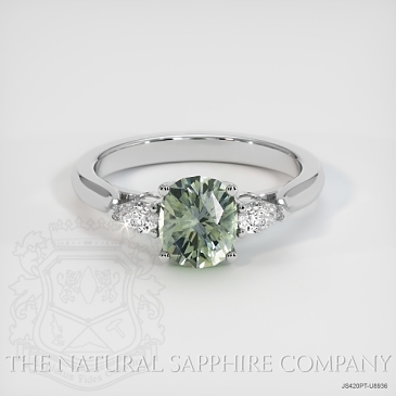 Image of Green Sapphire Ring - Cushion 1.34 Ct. - Platinum 950 - #JS420PT,U8936
