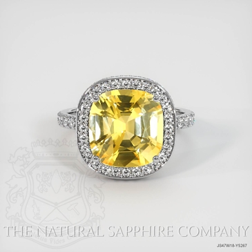 Image of Yellow Sapphire Ring - Cushion 7.04 Ct. - 18K White Gold - #JS47W18,Y5267