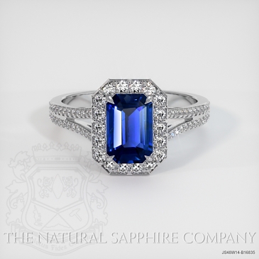 Image of Blue Sapphire Ring - Emerald Cut 1.41 Ct. - 14K White Gold - #JS48W14,B16835