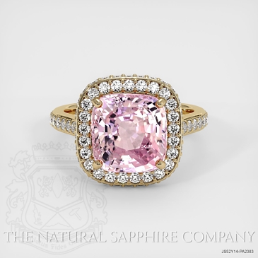 Image of Padparadscha Sapphire Ring - Cushion 6.02 Ct. - 14K Yellow Gold - #JS52Y14,PA2383