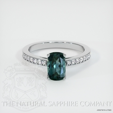 Image of Bluish Green Sapphire Ring - Cushion 1.46 Ct. - 18K White Gold - #JS567W18,U7969