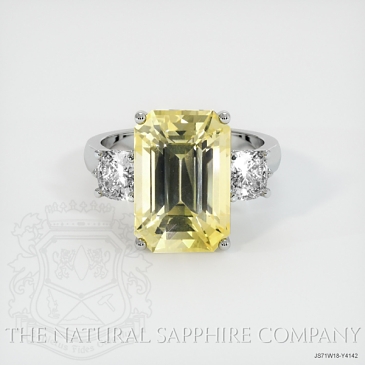 Image of Yellow Sapphire Ring - Emerald Cut 9.80 Ct. - 18K White Gold - #JS71W18,Y4142
