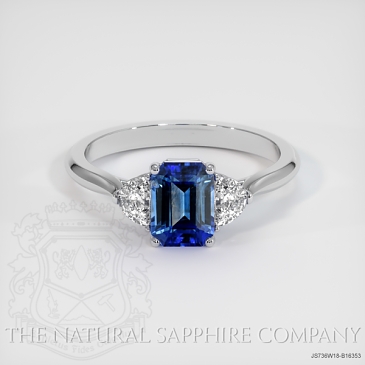 Image of Blue Sapphire Ring - Emerald Cut 1.64 Ct. - 18K White Gold - #JS736W18,B16353