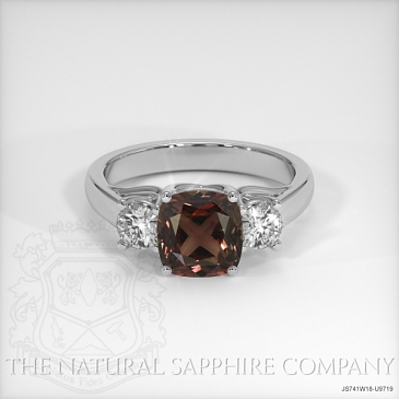 Image of Orangish Red Sapphire Ring - Cushion 2.08 Ct. - 18K White Gold - #JS741W18,U9719