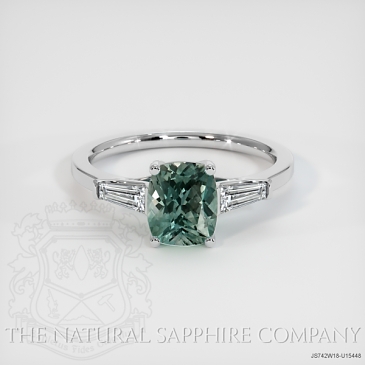 Image of Bluish Green Sapphire Ring - Cushion 1.51 Ct. - 18K White Gold - #JS742W18,U15448