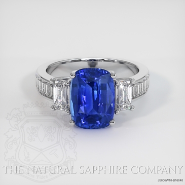 Image of Blue Sapphire Ring - Cushion 3.32 Ct. - 18K White Gold - #JS806W18,B16848