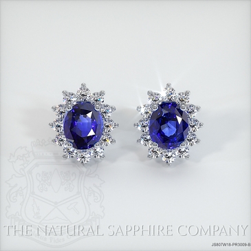 Image of Blue Sapphire Earrings - Oval 2.40 Ct. - 18K White Gold - #JS807W18,PR3009-B