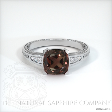 Image of Orangish Red Sapphire Ring - Cushion 2.08 Ct. - 18K White Gold - #JS852W18,U9719