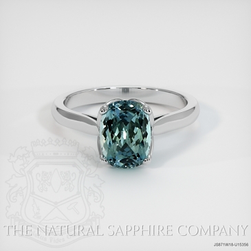 Image of Greenish Blue Sapphire Ring - Cushion 2.42 Ct. - 18K White Gold - #JS871W18,U15356